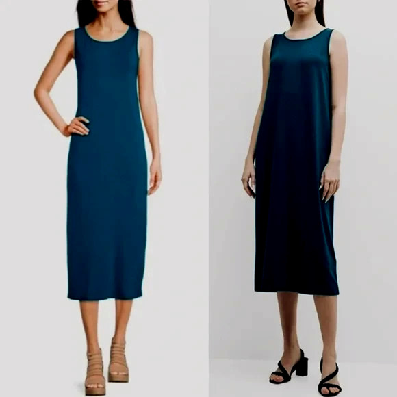 Eileen Fisher Midi Tank Dress Size 1X Blue Tencel Stretch Sleeveless Minimalist - Picture 1 of 5